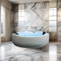Baignoire de style européen pour 2 personnes à prix réduit, en acrylique blanc avec design d'angle massant pour hôtels, comprend un drain durable