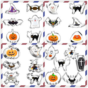 Molde para galletas de <span class=keywords><strong>Halloween</strong></span> de acero inoxidable, cortadores de galletas con agarre cómodo, calabaza, fantasma, murciélago, gato, bruja, sombrero, cortadores de galletas de <span class=keywords><strong>Halloween</strong></span> - Product Image 3