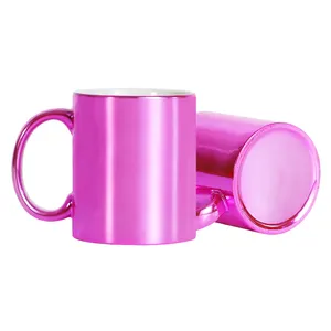 Wholesale novelty 11oz Pink Electroplated Mug for Christmas Valentine's Day gift Custom blank sublimation mug 11 oz with logo