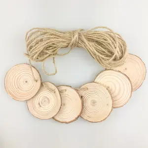 Lot de 30 pièces de tranches de bois de 6-7CM avec trou, artisanat rustique de pin naturel rond de tranches de bois non finies cercles avec écorce d'arbre