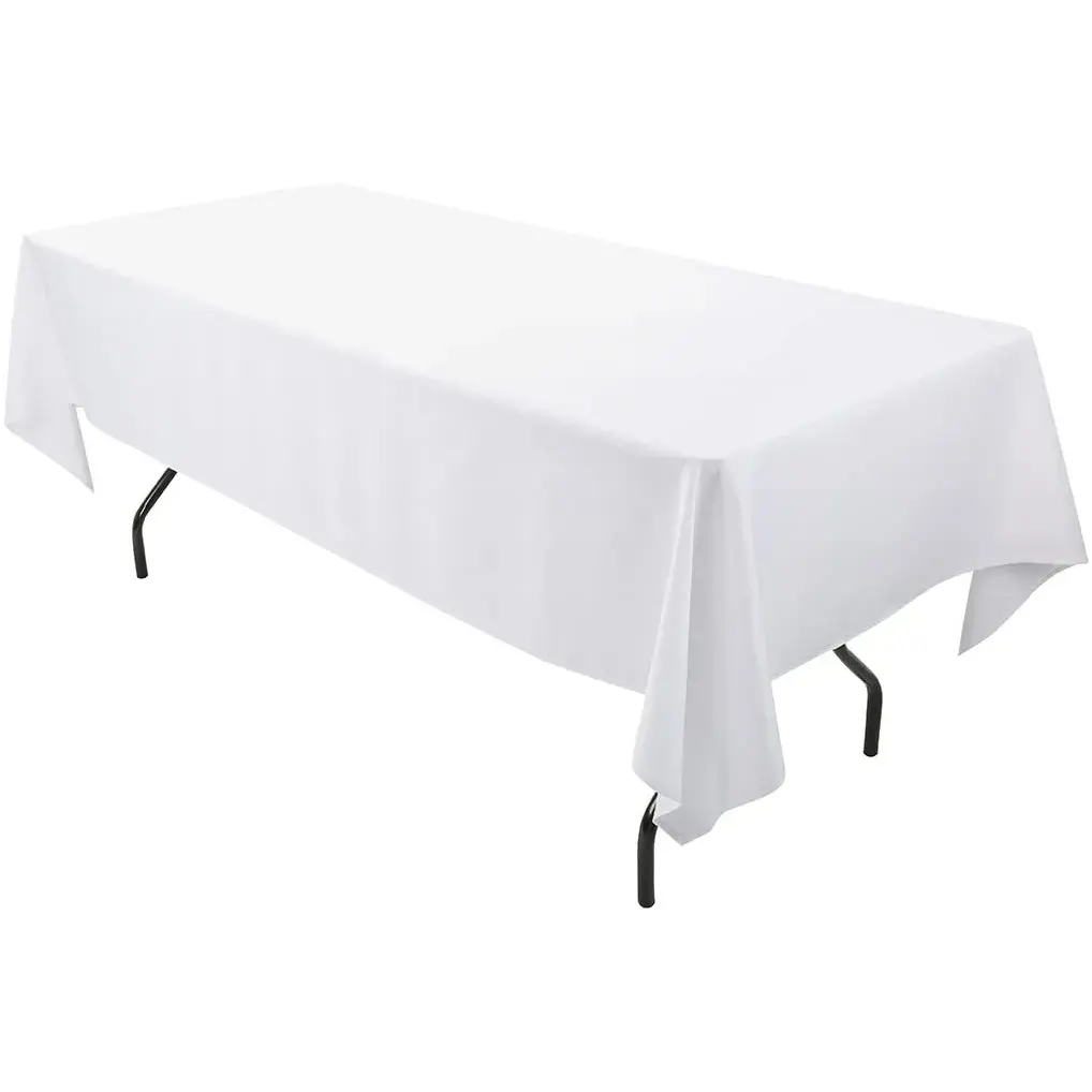 مفرش طاولة مستطيل 6 أقدام قابل للغسل من البوليستر الأبيض للحفلات ولائم الزفاف قماش للمناسبات