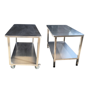 <span class=keywords><strong>Banco</strong></span> <span class=keywords><strong>da</strong></span> <span class=keywords><strong>lavoro</strong></span> personalizzato a doppio strato in acciaio inossidabile per la preparazione degli alimenti 4 ruote - Product Image 4