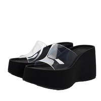 Nouvelles Chaussures Décontractées à Plateforme Compensée Transparentes pour l'Été, Légères, en PVC, Doublure PU, Semelle Intermédiaire en Caoutchouc, à Enfiler, Bout Ouvert