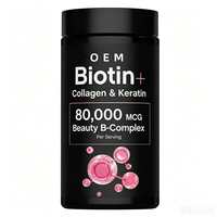 Formule de biotine avec collagène et kératine, 80 000 microgèmes par portion, complexe beauté B pour les cheveux, la peau et les ongles