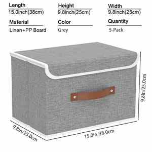 Foldable <b>Storage</b> Bin Set Collapsible <b>Storage</b> <b>Box</b> <b>Cube</b> Closet Organizer <b>with</b> <b>Lid</b> & Faux Leather Handle - Product Image 4