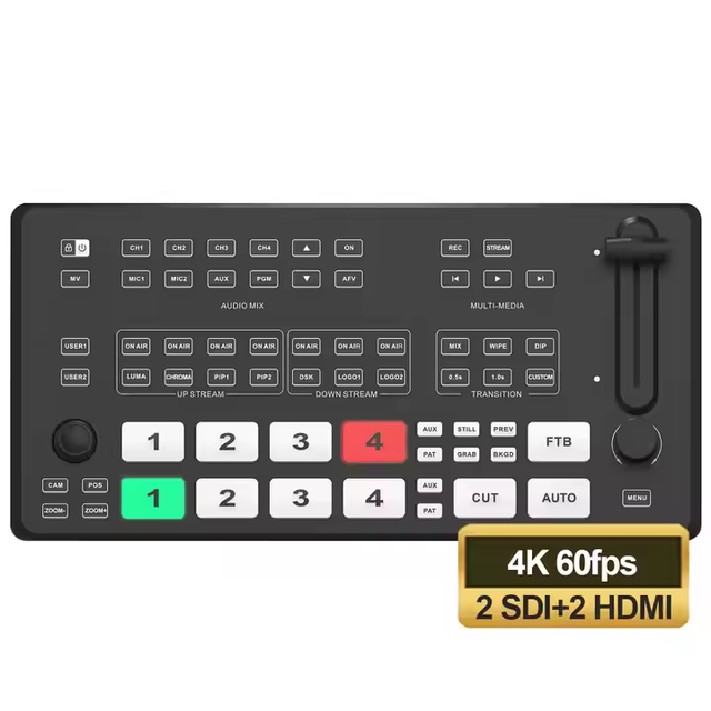 USD452 Free Ship M4ES 2 SDI(in)+2 5 Channel Video Switcher With PTZ Camera Control RTMP Stream Record