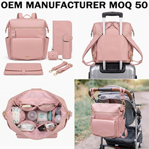 Sac à dos à langer rose en similicuir OEM, multifonctionnel et convertible, compatible poussette et <span class=keywords><strong>valise</strong></span> pour les sorties en famille – Meilleure vente - Product Image 1
