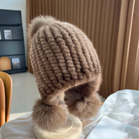 Damen Winter mode Echte Nerz Pelz Mütze Dicke Pom Ball Dekoration Schöne Gehörschutz