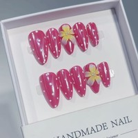 Flores Azul Verdoso en el Agua, Elegantes y Tridimensionales, con una Sensación de Frescura. Uñas Postizas Hechas a Mano