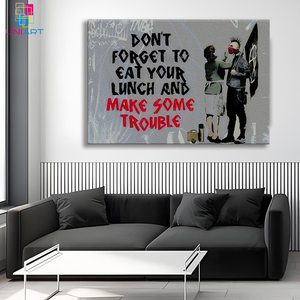 UNIART Make Some Trouble Canvas Art Poster y Wall Art Picture Print Modern Dormitorio Decoración Posters Banksy Graffiti Art - Product Image 1