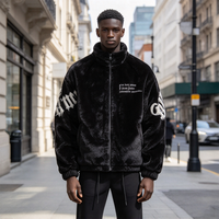 Blouson Bomber Unisexe Noir en Fausse Fourrure Coupe Slim Col Montant Zippé Écologique Imperméable Streetwear Rembourré Décontracté