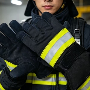 Gants de pompier en cuir de qualité supérieure avec phalanges renforcées et sangle de poignet - Product Image 1