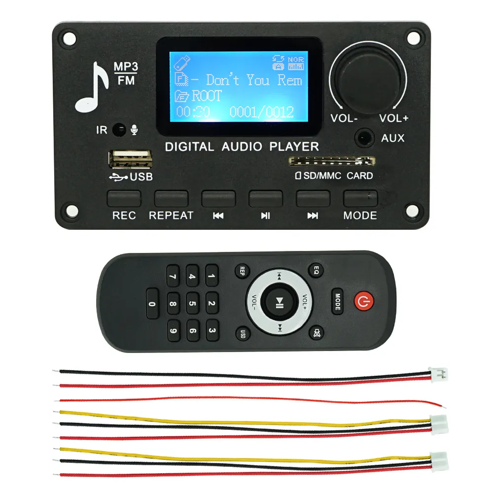 Plastic Panel Volume Knob Record Change Folder Bluetooth Car MP3 Player Board 12V MP3 Module With LCD