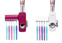 Ensemble d'accessoires de salle de bain : Distributeur automatique de dentifrice, 5 porte-brosses à dents adhésifs muraux en plastique D281, pour enfants