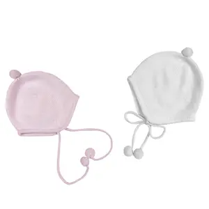 Pure Kasjmier Baby Beanie Met Pom Gebreide Pasgeboren Kasjmier Oorbeschermers Hoed