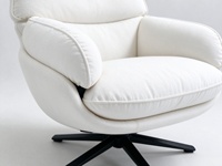 Moderner Hochlehner-Drehsessel mit Weißem Stoffbezug, Freizeitsessel mit Schwarzer Metallbasis, Lounge-Sessel für Wohnzimmer