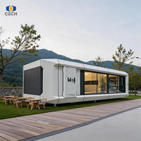 Maison préfabriquée intelligente CGCH W9 Smart Apple Cabin, chambre d'hôtel capsule spatiale de luxe avec verrière panoramique et aménagement complet pour complexe de glamping