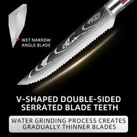 Ensemble de couteaux à steak à lame dentelée motif Damas - Lames en acier inoxydable de qualité supérieure avec manche en Pakkawood, ambidextres et finition brossée