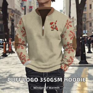 Sweat à capuche long doublé 350 g/m² avec logo Puff, épaules tombantes, personnalisable, en polaire recyclée écologique, unisexe, pour hommes - Product Image 2
