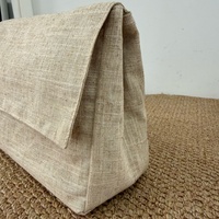 Pochette en lin double couche avec étiquette en cuir PU et nœud en corde de jute pour emballage cadeau, cadeau de mariage, ou étui à cosmétiques