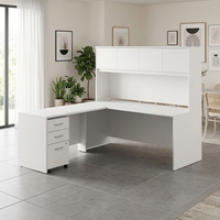 Scrivania da Ufficio a L Moderna ed Ergonomica Bianca Pura per Manager, CEO, Dirigenti, con Libreria e Cassetti Portaoggetti