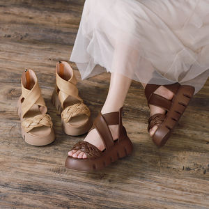 Sandálias de cunha para mulheres, novidade de verão, de couro genuíno, para caminhada, com plataforma - Product Image 3