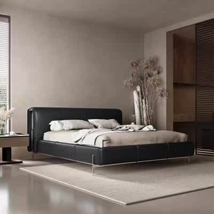 Échantillon et joli Cadre en bois intérieur <span class=keywords><strong>pied</strong></span> en acier Cadre <span class=keywords><strong>de</strong></span> lit avec tête <span class=keywords><strong>de</strong></span> lit rembourrée Mobilier <span class=keywords><strong>de</strong></span> chambre gris foncé - Product Image 3