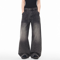 Pantalon en jean décontracté pour homme, style américain rétro, taille haute, coupe ample, jambe large, délavé et déchiré