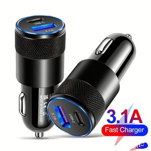 ขายส่ง ที่ชาร์จโทรศัพท์มือถือ 3.1A 38W USB+USB-C รองรับ QC3.0 วัสดุโลหะผสมอะลูมิเนียม PD 20W ที่ชาร์จในรถยนต์ - Product Image 2