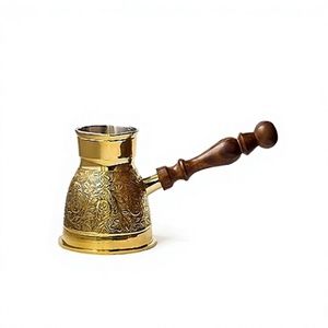 Designer Brass Gold Color <b>Tea</b> Coffee Pot With Wooden Handle Exclusive Quality Round Shape <b>Arabic</b> <b>Tea</b> Serving Pot - Product Image 1