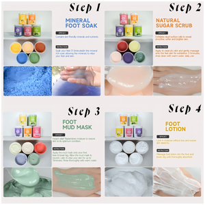 Kit de Cuidado de <span class=keywords><strong>Pies</strong></span> <span class=keywords><strong>para</strong></span> Limpieza Profunda con Exfoliante de Sal Marina, Mascarilla de Lodo y <span class=keywords><strong>Crema</strong></span>: Sistema Profesional de 4 Pasos, 1000ml |   Fabricante OEM - Product Image 3