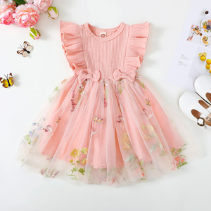 Vestido de verano casual sin mangas con cuello redondo para niñas, falda de <span class=keywords><strong>gasa</strong></span> con empalmes, estilo princesa, bordado floral, tratamiento suave, corte en A - Product Image 2