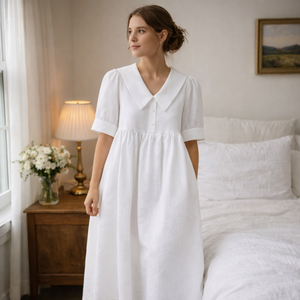 Fournisseur de haute qualité de vêtements pour femmes sur mesure : une robe décontractée en lin blanc avec un <span class=keywords><strong>col</strong></span> <span class=keywords><strong>marin</strong></span> pour femmes élégantes - Product Image 5