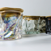 LO75 250ml Pots à miel écologiques en verre, porte-bougie unique en verre transparent irisé