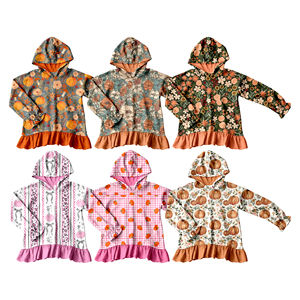 Pull à capuche personnalisé pour enfants avec imprimé floral d'automne et volants, vente en gros, vêtements pour enfants, haut de boutique - Product Image 2