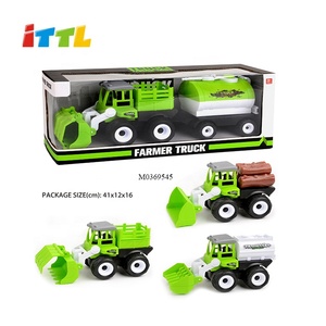 Divertido Die Cast Farm Horse Animal Friction Trailer Vehicles Toy Set Tractor Bulldozer Camión mezclador con animales para niños Regalos - Product Image 6