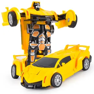 Yellow Collision Transforming Robot Deformation Transformation Plastic Car Inertial Toy Children Boy Model Gift