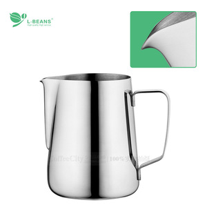 Espumador de leche de acero inoxidable L-Beans de 350 cc, engrosado, para la elaboración de arte con café - Product Image 1