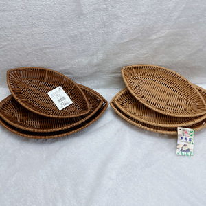 <b>Leaf</b> Shaped Rattan Storage Basket Oval Multifunction Fruit Snack Tray For Tea KTV French Fry Serving - Product Image 2