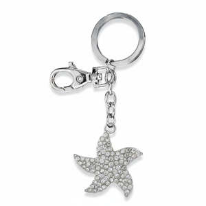 Portachiavi a forma di stella marina in cristallo, tono argento, con ciondolo in strass per borse e chiavi - Product Image 2