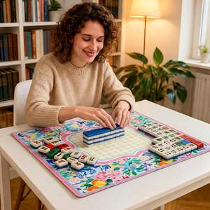 Tapis de jeu de Mahjong floral chinoiserie antidérapant de 31,5 pouces carré avec sac de transport pour cartes de poker et jeux de tuiles, réduction du bruit - Product Image 6