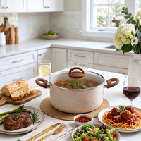 Ensemble de 5 casseroles en aluminium non toxique pour repas en famille avec poignée Cool-King, compatible induction, couvercle en verre antiadhésif