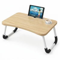 Bureau de lit en bois antidérapant pliable, petite table de bureau, d'étude ou de repas avec porte-gobelet et tiroir pour usage domestique