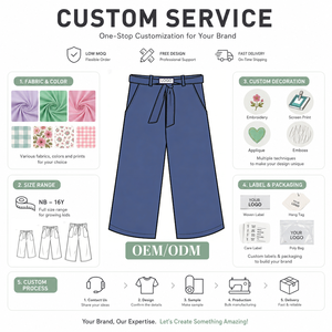 Jeans Larghi per Bambine con Stampa Floreale, Pantaloni a Gamba Larga con Vita Elastica e Orlo Smerlato, Aspetto Denim, Taglia Standard USA OEM ODM - Product Image 6