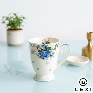 Mug en céramique à motif floral <span class=keywords><strong>vintage</strong></span> de 350 ml avec bordure dorée et poignée élégante pour café, thé, lait, petit-déjeuner, décoration de la maison, du bureau, cadeau - Product Image 3