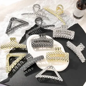 Accessoires de griffes de cheveux de luxe mode femmes filles Triangle Rectangle diamant treillis 11.5cm grand requin pinces à cheveux en métal