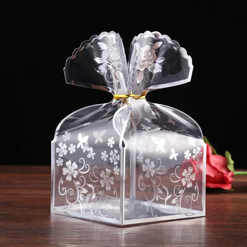 Präge kreative süße Schachtel für Hochzeit goldene transparente Verpackung recycelter Kunststoff wiederverwendbare faltbare Lebensmittel individuell OEM