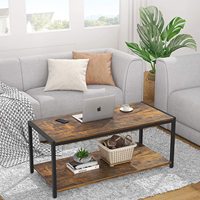 Table basse commerciale industrielle et rustique, table centrale rétro, rectangulaire, avec pied en métal, rangement ouvert, pour la salle de séjour de la maison