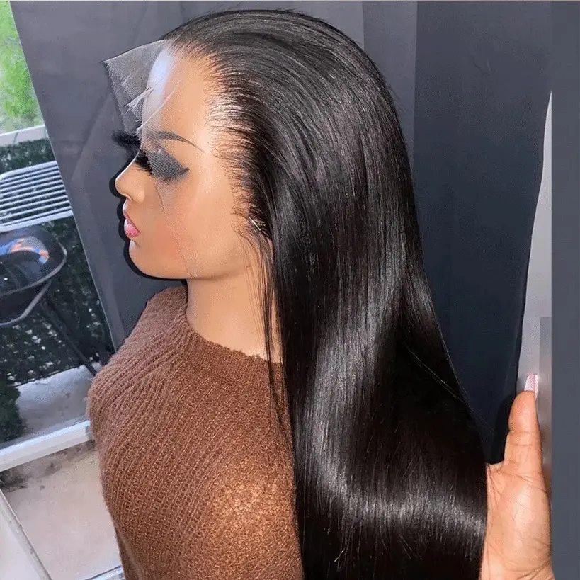 Grosir murah wig frontal renda wig selaras kutikula mentah untuk wanita hitam wig rambut manusia lurus tulang knot diputihkan tanpa lem