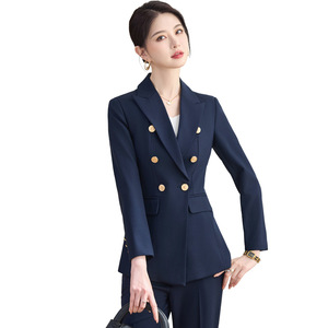 Women's White Double-Breasted Suit Set With Flared Pants Formal Work Wear Autumn Season - Product Image 5